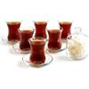 GOSOYO Set da Tè turco Tradizionale da 13 Pezzi con Motivo, 6 Bicchieri, 6 tazze da tè (115 ml/4 oz), 6 piattini e Zuccheriera con Coperchio in Vetro (260 ml/8,7 oz)