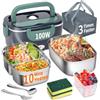 SOOOEC Contenitore per il pranzo elettrico 100 W, 3 in 1, contenitore per il pranzo riscaldato portatile, in acciaio inox, 12 V/24 V/220 V, contenitore termico isolato per auto, camion (NavyGreen, 1,5 L)