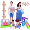 Monetais Set di bambole per famiglie, bambola incinta realistica e sicura con bambino nella pancia, papà e 2 bambini, 5 persone con accessori per casa delle bambole Fai finta di giocare con i giocattoli per