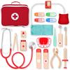 KidMigo Valigetta medica per bambini, in legno, 15 pezzi, giochi di dottorato a partire dai 3 anni in su: custodia medica per bambini, dentista, giocattolo dottorato con accessori stetoscopio