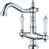 LAKKOAKOAA Rubinetto Bagno Rubinetto Lavabo, Stile Anticato Vintage Ottone Doppia Leva Miscelatore Bagno Girevole A 360°, Miscelatore Lavabo, Cromo, Argento