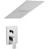 Inbagno Set doccia incasso cromato, miscelatore Kubo con deviatore e soffione a muro con cascata 25x52 in acciaio inox con kit di fissaggio incluso