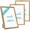 PHOTOLINI Cornici 20x25 cm oro legno MDF, set di 3 cornici per poster, plexiglass infrangibile, da tavolo o da parete, accessori extra inclusi - per foto, immagini e poster