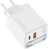 Mars Gaming MD-GAN65R, Caricatore USB-C 65W Ultracompatto, Ricarica Rapida QC 3.0 e PD 3.0, Tecnologia GaN, Cavo Retrattile Piatto 65cm, 9 Protezioni, Porta USB-A e USB-C, Spina Europea Tipo C, Bianco