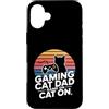 Retro Sunset Gamer Dad Gaming Custodia per iPhone 16 Plus Gioco retrò gatto papà gioco su gatto su