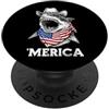 Merica USA Patriotic Cute Funny 4th of J Megalodon Giant Shark Bandiera Americana Bandana Cool Occhiali da sole PopSockets PopGrip Adesivo