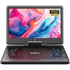 BOIFUN Lettore DVD portatile da 15,7 pollici con display HD da 14,1 pollici, ingresso HDMI, batteria ricaricabile da 5 ore, supporto per sincronizzazione TV, USB, scheda SD e multipla