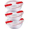 Pyrex Cook and Heat Cook & Heat - Set di tre alimenti, rotondi, in vetro, 1,1 l, con coperchio ermetico speciale per microonde