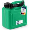 hünersdorff Tanica Carburante Standard da 5 Litri, HD-PE Colore Verde, con omologazione Un e Accessori Rossi