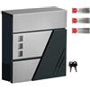 SONGMICS Cassetta delle lettere da parete, con finestre di visualizzazione, in acciaio inox, per cancello, porta d'ingresso, con serratura e chiavi, argento e grigio antracite GMB053G01