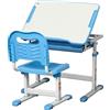 Banco Scuola Per Bambini 6-12 Anni Con Sedia Regolabile, Cassetto E Piano Inclinabile, 66x47x52-77 Cm, Blu
