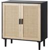 VEVOR Mobile in Rattan, Cassettiera in Rattan, Mobile Portaoggetti con 2 Ante Magnetiche e Ripiani e Maniglie Regolabili, Mobile Buffet Credenza per Corridoio, Ingresso, Nero 800 x 375 x 880 mm