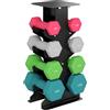 SPORTNOW Set di Manubri Palestra con Supporto, 2x1kg, 2x2kg, 2x3kg, 2x4kg, Pesi Palestra Esagonali con Supporto in Metallo con Impugnatura Antiscivolo, Allenamento Forza Fitness Casa, Multicolore