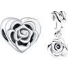 NUNUYAYA Charm Bead Ciondolo in Argento Sterling 925 Rose in Bloom Dangle con Cubic Zirconia Pendenti Compatibile con Braccialetti e Collane europei,Compleanno di Natale Perline per Donne Pack of 2