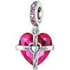 LNQOBU 925 Argento Sterling Birthstone Charms per Braccialetti, Croce con cristalli Incastonati Ciondolo con pietra Natale, Regali di Compleanno per Donne