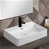 Inbagno Lavabo da appoggio in ceramica bianco rettangolare, 3 larghezze disponibili, con foro miscelatore (Larghezza 60 cm)