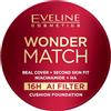 Eveline Cosmetics Wonder Match Cushion Foundation, fondotinta compatto per una copertura completa e una seconda pelle, finitura a lunga durata 16 ore, con niacinamide, vegano