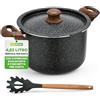 NutriChef Pentola Pasta 4,7 Litri, Pentola con Scolapasta Incorporato e Forchettone, Pentola Antiaderente, Manici Resistenti al Calore, Facile da Pulire, Nero Marmo