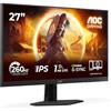 AOC Gaming Monitor 27G4ZRE 27 pollici, 1920x1080, FHD, 260Hz, Fast IPS Panel, 0.3ms MPRT, (HDMI2x 2.0 DP 1x 1.4) Adaptive Sync, HDR10, G-Sync Compatible, Nero
