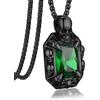 Bandmax Collana da uomo con pietra, in acciaio inox, con ciondolo in rubino, blu, verde, nero, stile punk, accessorio gotico per fidanzato, marito, Acciaio inossidabile, Smeraldo