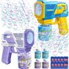 KDISHKRA Pistola Bolle per Bambini, 2 Macchina Automatica per Bolle Con Luci LED, 4 * 90ml Liquido, 12 Fori Sparabolle di Sapone Portatile per Feste Compleanno Estive all'aperto Regalo Nozze