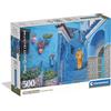 Clementoni - Puzzle 500 Pezzi per Adulti e Ragazzi, Illustrazione con Paesaggio Blue Street of Chefchaouen, Idea Regalo, Compact Box, Made in Italy, 49x36 cm, Poster Incluso, 35621