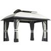 Outsunny Gazebo da Giardino 4x3.3 m con Zanzariere, Doppio Tetto, Fori di Drenaggio e Porte, Gazebo da Esterno in Metallo e Poliestere, per Giardino, Feste, Campeggio, UV20+, Grigio Chiaro