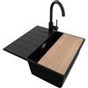 PRIMAGRAN Lavandino da Cucina Nero 55x50cm, Lavello in Granito a 1 vasca + Rubinetto 32x20cm + Set di accessori, Lavabo da Cucina Incasso al Mobile 40cm - Copenhagen Top S067