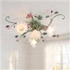meibeileil Plafoniera Led Soffitto Di Stile Country,Lampadario Con Paralume In Vetro Rose Ceramica Rosa,Lampadari Dal Design Floreale Vintage Per Soggiorno Camera Da Letto Ristorante,4Luci Verde