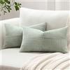 Sungeek 2 Pezzi Federe Cuscini 30x50 in Morbido Velluto a Coste, Fodere per Cuscini Decorativi con Motivo a Strisce e Patchwork Croce Copricuscini Cuscino per Divano Letto Soggiorno, Grigio Chiaro