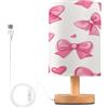 SKYSHU Lampada da comodino a forma di fiocco rosa, piccola lampada da scrivania a LED USB, con base in legno antiscivolo e paralume adatto agli occhi, per soggiorno, camera da letto, dormitorio, casa,