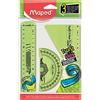 Maped - Mini Kit per tracciatura Twist'N Flex - 3 pezzi - Strumenti di tracciamento e geometria flessibili e infrangibili - Righello 15cm, Squadra 60°, Rapporto 180° - Verde