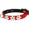 ZOOLESZCZ Collare per cani in pelle con motivo floreale, imbottito, fatto a mano, con fodera nera e fiore bianco (33 cm di larghezza, 35 cm di lunghezza)