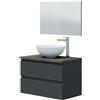 MarinelliGroup Mobile bagno 80 cm sospeso con lavabo da appoggio bacinella ceramica 2 cassetti GRIGIO ANTRACITE + OLMO 305734Z