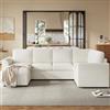 Soweiz Divano modulare a 4 posti, a forma di U, 4 cuscini lombare per proteggere la colonna lombare e design ergonomico, divano con struttura in legno e telaio in ferro, lunga durata (beige)