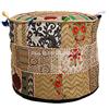 DK Homewares Ottomane Pouf Rotondo Etnico Pouf in Cotone Ricamato Patchwork Beige Pouf poggiapiedi Decorativo Poggiapiedi | (22x22x14 Pollici / 55 cm) | Solo Copertura
