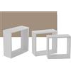 Gicos Set 3 Mensole Parete 30/27 / 24 cm Moderne Design Cubo Mensola Scaffale Legno MDF Bianco
