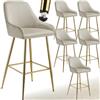 tectake® Sgabello da bar con schienale, set da 6 sgabelli alti in velluto con poggiapiedi perimetrale, gambe in acciaio zincato, piedini regolabili antiscivolo, per bar e penisola cucina - Crema/Oro