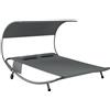 Outsunny Lettino Prendisole Doppio da Giardino con Tettuccio Rimovibile, Lettino da Giardino 2 Posti in Texteline con Ruote, 2 Cuscini, Tasche, Telaio Acciaio, per Terrazzo Piscina, Max 240kg, Grigio