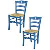 t m c s Tommychairs - Set 2 sedie modello Cuore per cucina bar e sala da pranzo, robusta struttura in legno di faggio verniciata in anilina blu e seduta in paglia