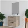 MarinelliGroup Mobile bagno 60 cm sospeso lavabo ceramica specchio 2 cassetti bianco lucido 60 x 45 x 57 cm 305180C