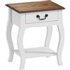 HOMCOM Comodino con Cassetto e Ripiano Aperto in Stile Francese in Legno, 45x35x55 cm, Bianco e Rovere | Aosom Italy