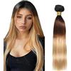 Hxxcoup 28 Inch Bundles Human Hair Extensions Natural Hair Straight Brazilian Virgin Human Hair Ombre Blonde Double Weft Extensions for Women Minimal Tangles 100g/Bundle
