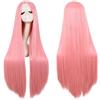 colorful panda Parrucca cosplay da donna, capelli sintetici lisci, taglio a medio ciuffo, per feste, Halloween, costumi, anime, lunghezza: 80 cm, colore rosa, con copertura per parrucca