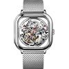 CIGA Design Orologio Automatico Meccanico Uomo/Donna 40mm - Scheletrato Quadrato in Nero e Argento, Cinturino Milanese - Stile Moderno, Regalo Elegante(Argento)