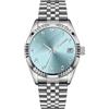 Boyarca Orologi meccanici di lusso in acciaio con numeri arabi, movimento automatico, numeri in urdu, orologio meccanico da polso da uomo da 38 mm con data impermeabile luminosa (Azzurro chiaro)