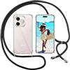 ISOI Cover con Cordino per Honor 600 Lite 5G, Custodia Trasparente con Collana Tracolla Laccio Collo Ultra Sottile Morbido TPU Silicone Antiurto AntiGraffio Case, Nero