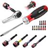 GEINXURN 19 pezzi Cacciavite a cricchetto e supporto per punte rimovibili, impugnatura ergonomica con superficie di stoccaggio, incl. set di punte (PH/PZ/Torx/Hex/SL), chiave a bussola, mini chiave a