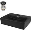 ML DESIGN modern living ML-Design Lavabo in Ceramica Nero 51 x 36 x 13 cm Rettangolare con Piletta di Scarico in Ceramica Foro per Rubinetto e Troppopieno Lavandino da Appoggio Lavello Scarico Standard