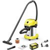KÄRCHER aspiratore solidi liquidi a batteria WD 3-18 S Battery Set V-17/20, filtro a cartuccia, tubo di aspirazione: 2 m, contenitore in acciaio inox: 17 l, con batteria 18V inclusa